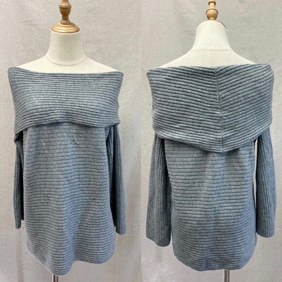 Lou & Grey gray ribbed off the shoulder soft sweater Size Small tunic length - Picture 12 of 12